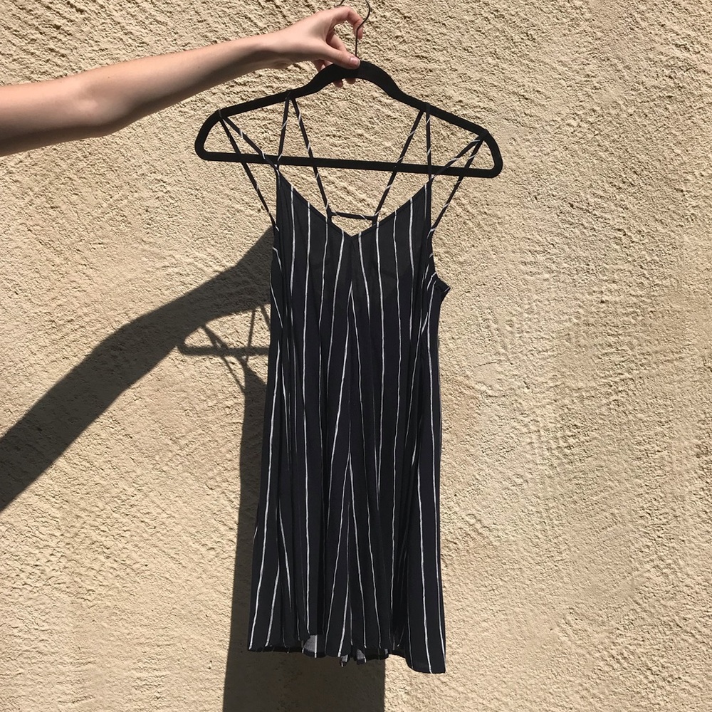 Strappy Navy and White Striped Straight Dress